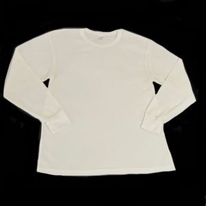 Men's Thermal Top Shirt Large Cream Waffle Knit Warm Winter Base Layer